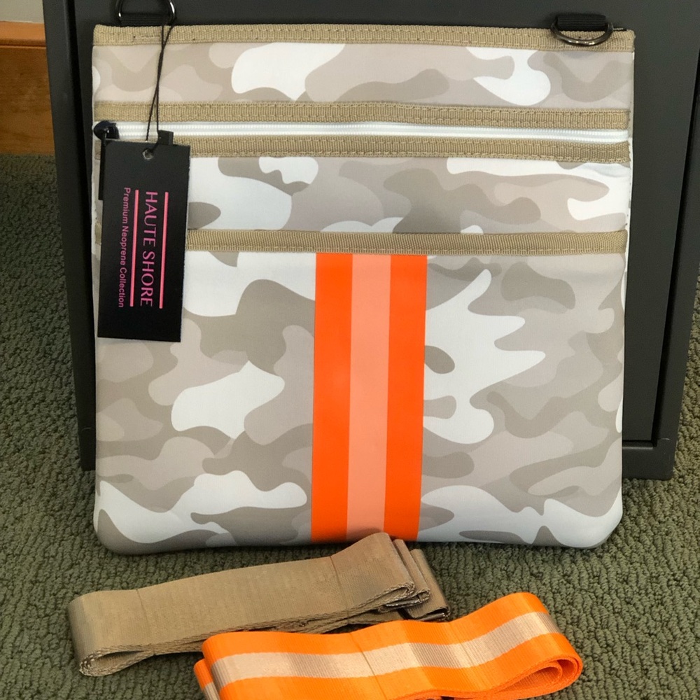 HAUTE SHORE Beige Camo Crossbody with Orange Stripe